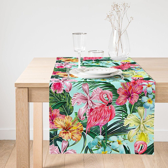 Flamingo Patterned Table Runner|Suede Runner|High Quality Colorful Tabletop|Decorative Tablecloth|Home Decor|Kitchen Decor|Housewarming Gift