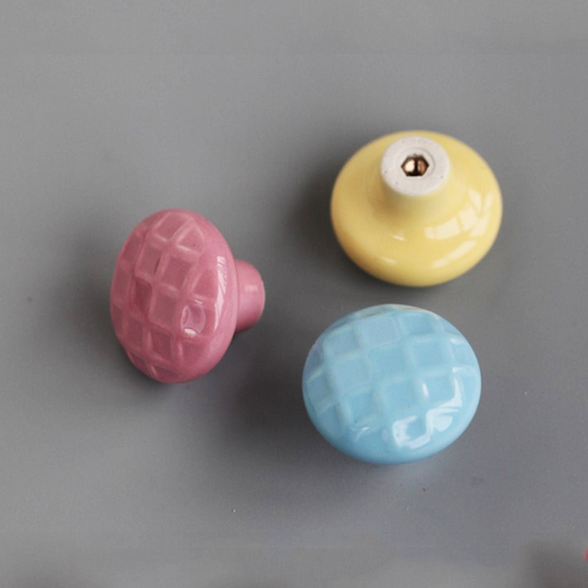 Blue/Yellow/Pink Cabinet Knobs - Ceramic Round Kitchen Sideboard Er111L