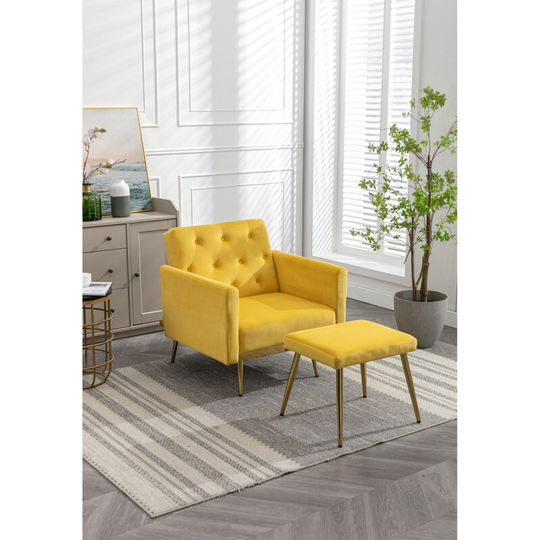 Adjustable Velvet Accent Chair, Button Tufted Lounge Chair,Chair&Ottoman Set