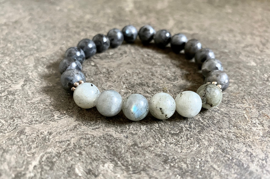 Labradorite Larvikite Crystal Beaded Bracelet, Healing Bracelet, Protection Lover Gift, Handmade For Women, Gift