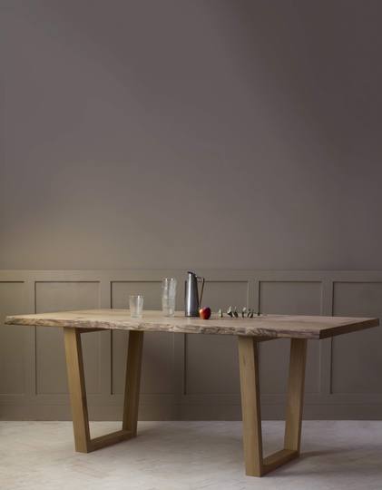 Konk ‖ Waney-Börd Table [Wooden Legs] Bespoke Sizes Available Live Edge Oak Kitchen & Dining Table, Solid Wood Boardroom, Meeting