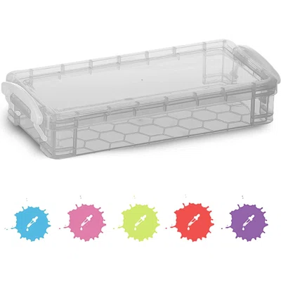 Pencil Case , Plastic Stackable Assorted Color Box, Large Capacity School & Office Supplies Pencil Utility Box Storage Organizer