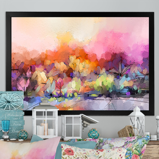 Designart 'Colorful Autumn Forest Grunge Art' Traditional Framed artwork