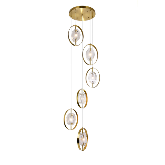 6 Light Pendant with Brass Finish - 21-inch