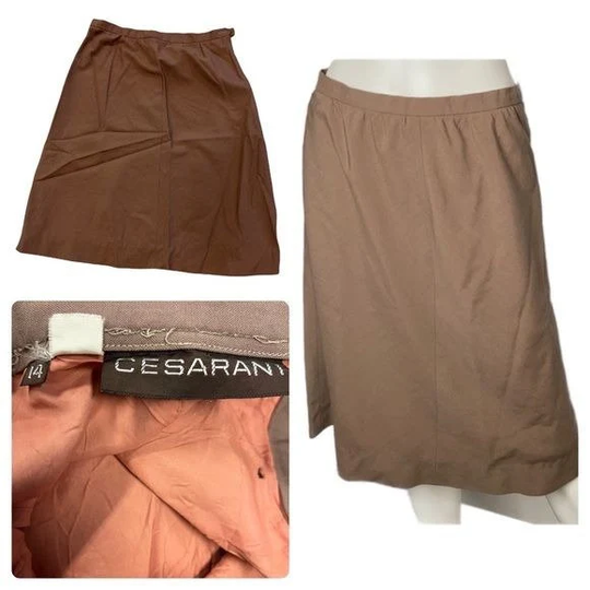Vintage 1980S Cesarani Lightweight Wool Pencil Skirt 14 Lined Brown Zipper