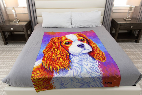 Colorful Cavalier King Charles Spaniel Cute Rainbow Dog Pop Art Plush Fleece Minky Throw Blanket Single & Double Sided