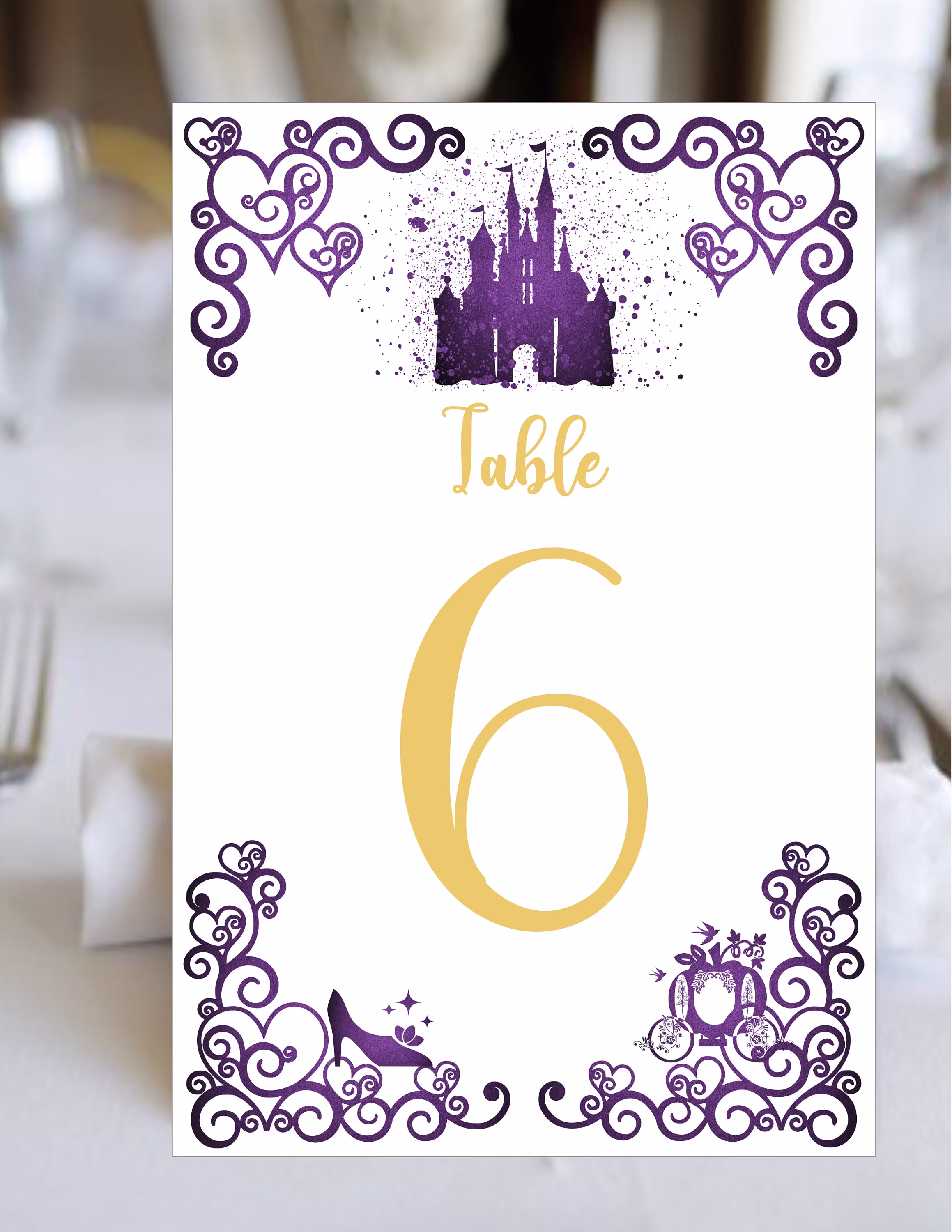 Purple Watercolor Castle Table Numbers Select Your | Cards Birthday Quotable Build Own Set Tn-0616-1
