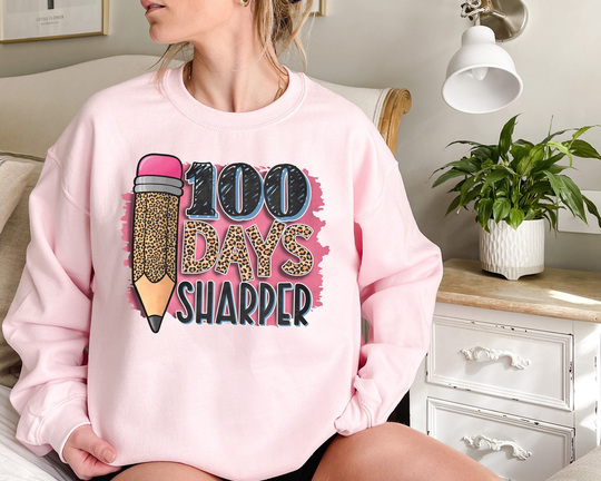 100 Days Sharper Sweatshirt | Pencil Teacher Sweatshirts Of School 100Th Day Sweaters Unisex Crewneck