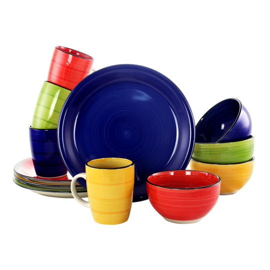 Gibson Home 12 Piece Bold Color Hand Painted Stoneware Dinnerware Set