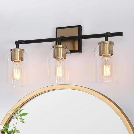 Modern 3/4-Light Black Gold Bathroom Vanity Light Glass Wall Sconce Lighting