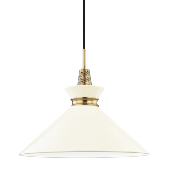 Mitzi by Hudson Valley Kiki 1-light Aged Brass Large Pendant, Cream Metal