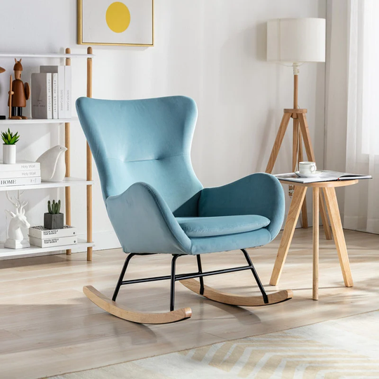 Velvet Padded Seat Rocking Chair With High Backrest And Armrests