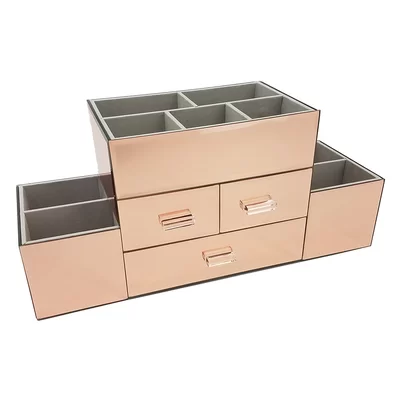 Morrell 3 Drawer Tiered Mirrored Makeup/Jewelry Organizer