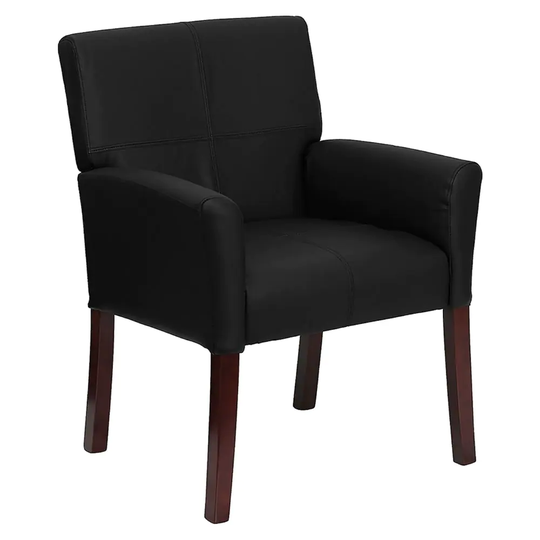 Offex Black Leather Executive Side Chair or Reception Chair with Mahogany Legs [OF-BT-353-BK-LEA-GG] - Not Available