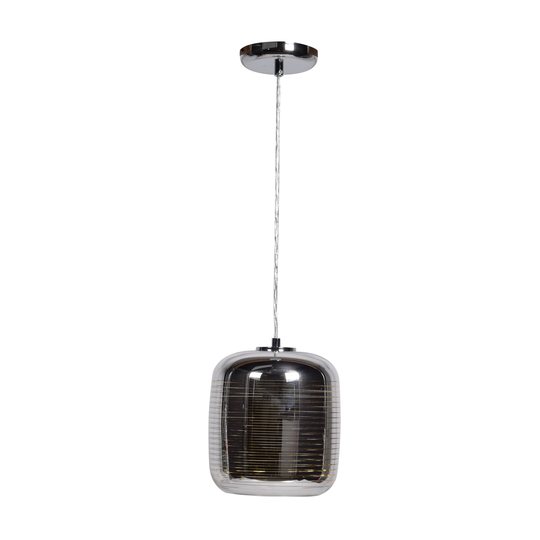 Dor 1-light Pendant with Mirrored Stainless Steel Outer/Smoked Amber Glass Inner Shade