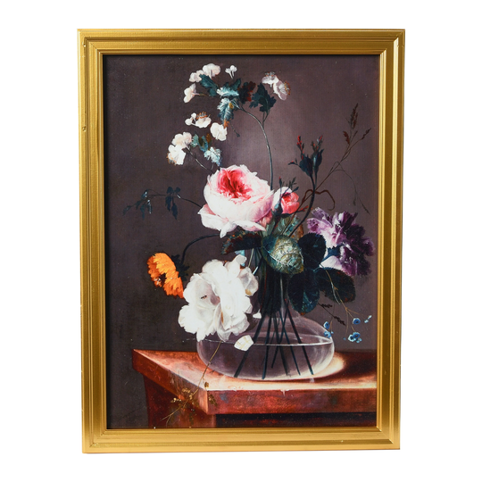 Vintage Reproduction Floral Still Life with Solid Wood Frame - Multi-Color