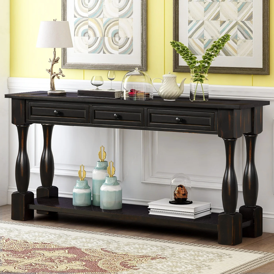 Console Table 64" Long Sofa Table Easy Assembly with Drawers and Shelf for Entryway & Hallway