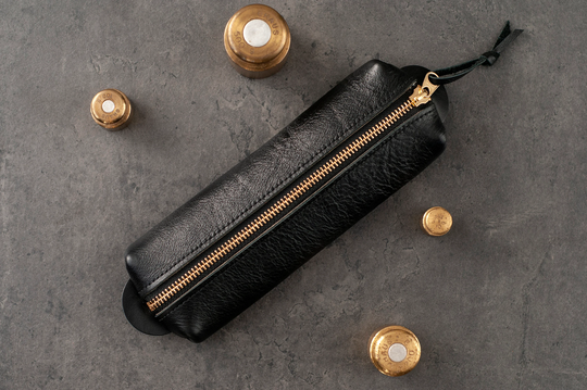 Leather Pencil Case Black, Green Italian Pen Pouch Luxurious Makeup Bag Unique Holiday Mother's Day Gift Graduation