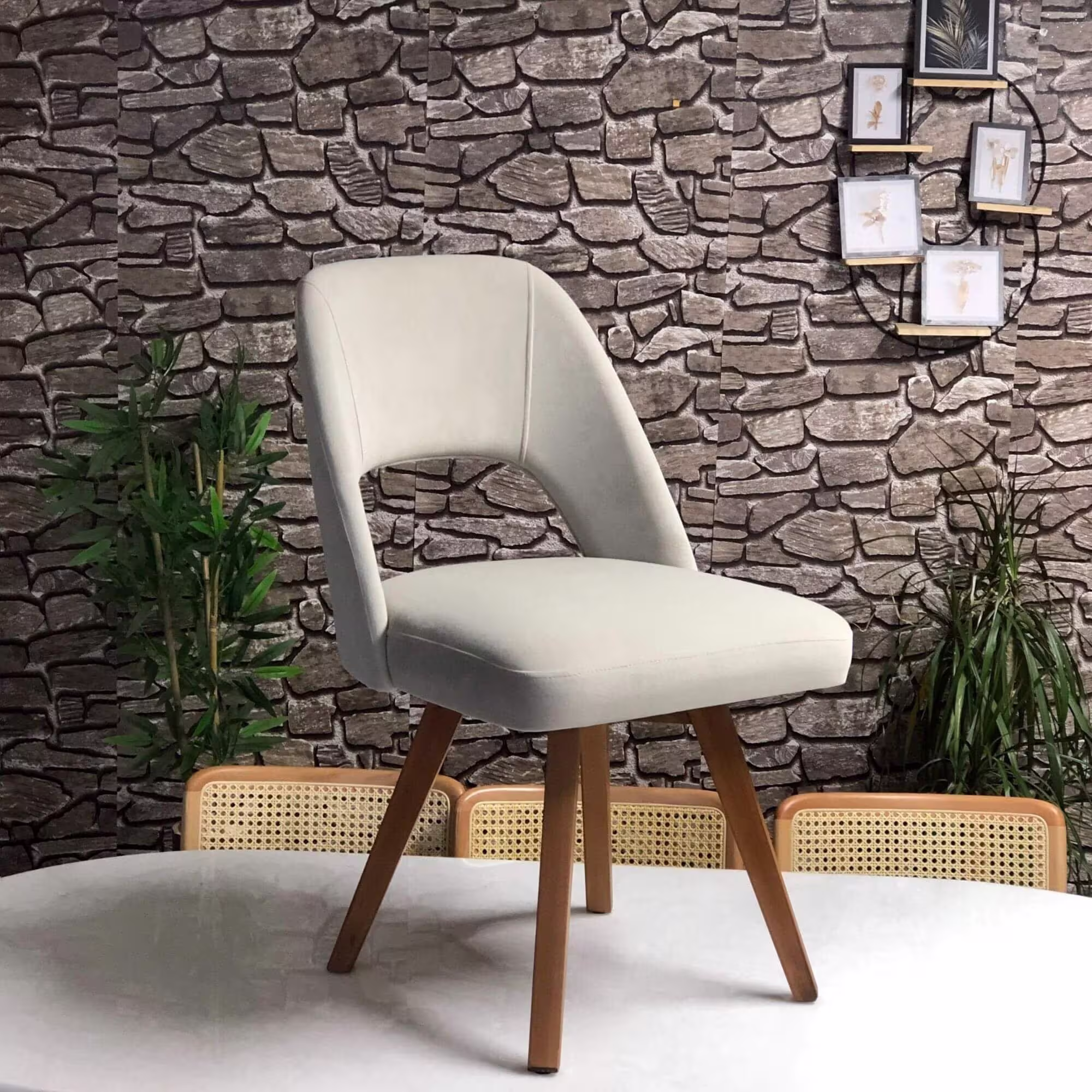 Stylish Dining Wood Chair - Velvet Seat Stuhl Customize Handmade Furniture Solid Flexible Dimension Options