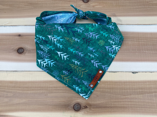 Dog Bandana, Solitude Tree Forest Traditional Tie, Personalized Leather Name Tag Bandanna, Scarf, Pet Accessories, Bandana