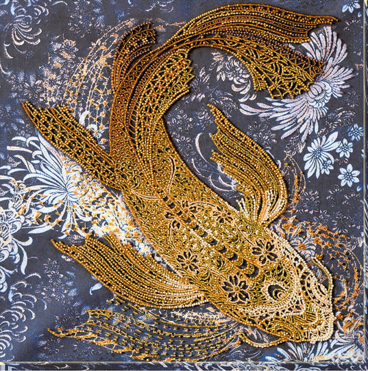 Diy Bead Embroidery Kit On Art Canvas "Golden Fish", Gift. Size 12.5"×12.9" | 32x33 cm | Abris