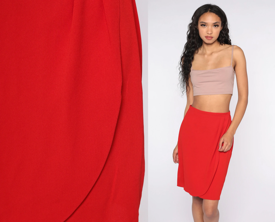 80S Pencil Skirt Red Wrap Liz Claiborne 90S Vintage High Waist Wiggle Mini Small 6