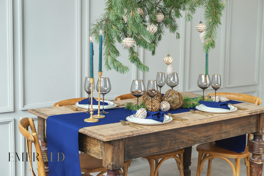Navy Blue Textile - Table Set Handmade Decor