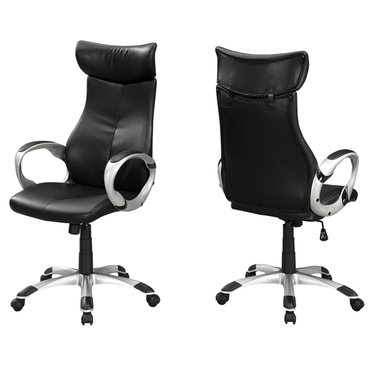 Offex 25.5"L High Back LeatherLook Executive Office Chair-Black,Silver - 25.5"x 26"x 47.5"
