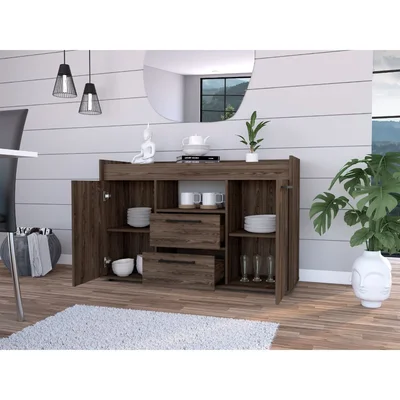 Lyon 30-inch Tall Sideboard with Double Door Cabinets and 2 Drawers, Dark Walnut