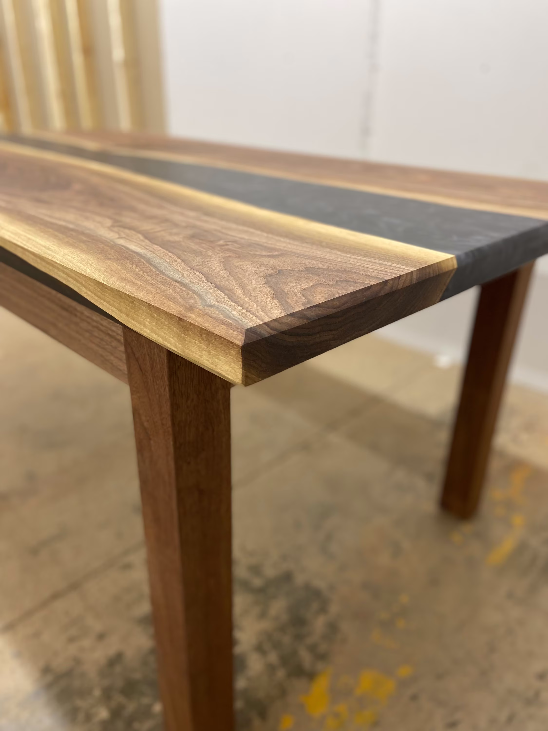Walnut Epoxy Table With Wooden Base, Dining Table, Legs