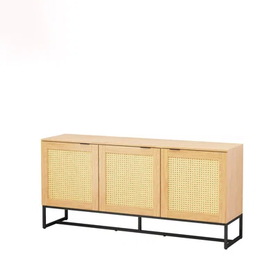 Wicker Sideboard Storage Cabinet 63 Inch, With 3 Doors