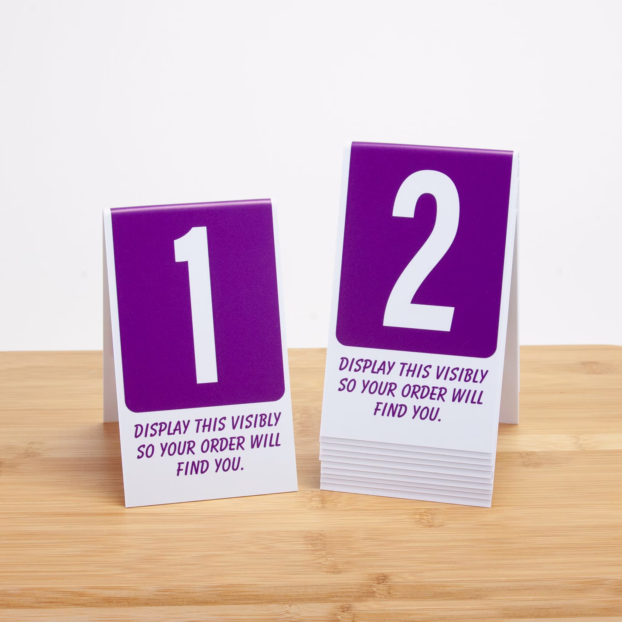 Plastic Table Numbers 1-50, Tent Style, Purple with White Numbers, Free Shipping