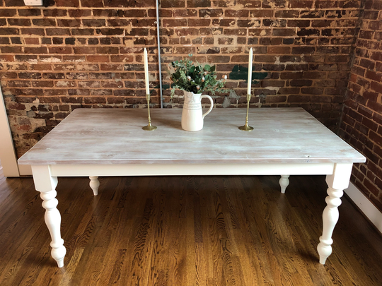 Classic Farmhouse Dining Table // Distressed Farm with Turned Legs Family Style