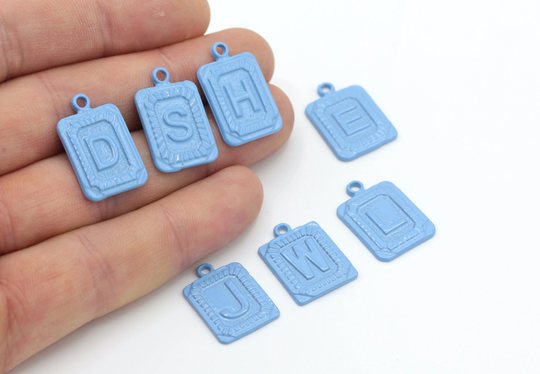 1 Pcs Letter Charms, Colored Charms, Blue Color, Necklace Pendant, Alphabet Charm, | 15x24 Clrd-35
