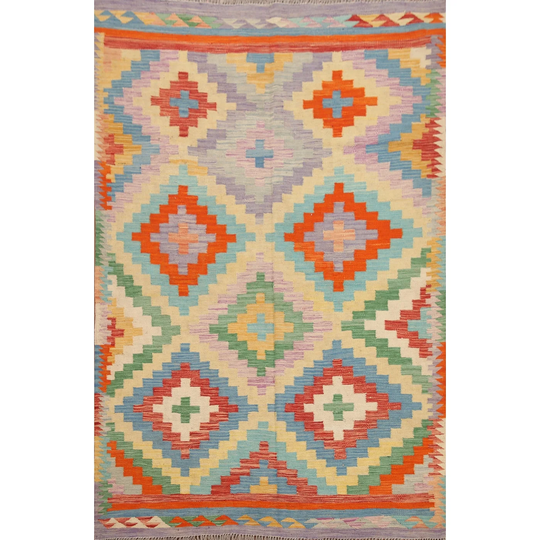 Reversible Multi-Color Kilim Area Rug Hand-Woven Wool Carpet - 4'11"x 6'8"