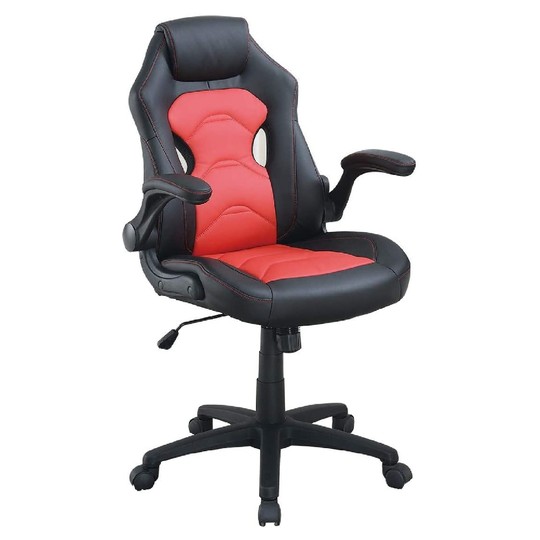 Office Chair with Padded Seat and Curved Track Arms, Black and Red