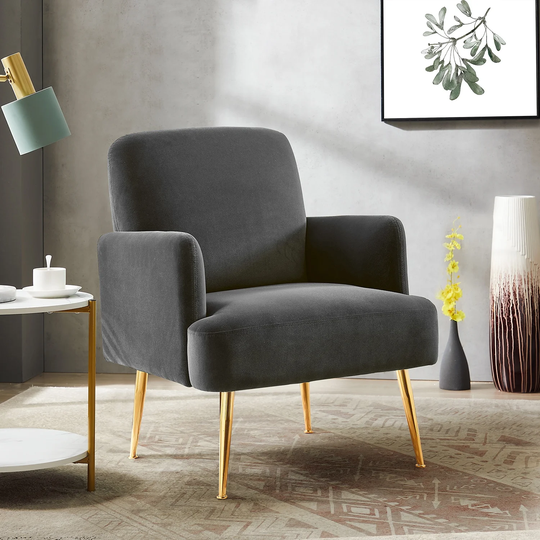 Comfortable Polyester Armchair Lounge Chairs Modern Living Room Padded Seat Backrest Accent Chairs with Metal Legs Support