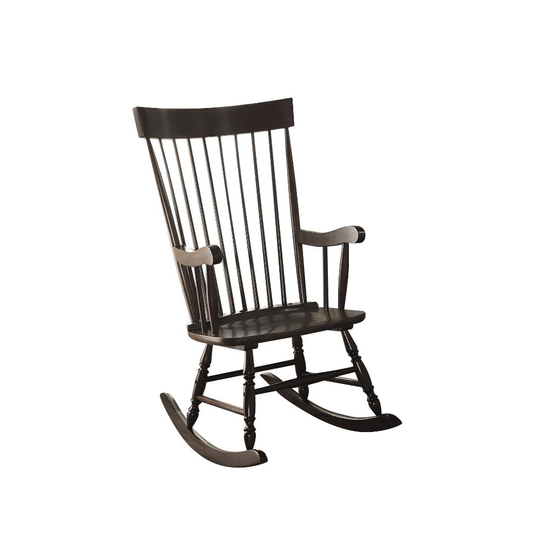 Traditional Style Wooden Rocking Chair with Contoured Seat, Black - 44.5 H x 25.44 W x 32.75 L Inches