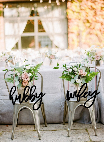 Hubby & Wifey Chair Signs, Laser Cut Sign, Wedding