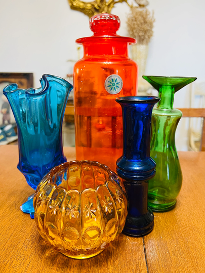 Modern Boho Colorful Glass Vase Bottle Set Decor Glassware