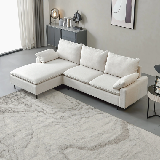L-shaped Linen Sectional Sofa Modern Right Upholstered Chaise with Adjustable Height Metal Legs, Lounge Couch for Living Room