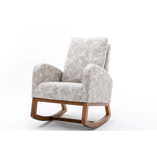 Modern Comfortable Polyester Upholstered Rocking Chair Solid Wood High Backrest Lounge Chairs and Ergonomic Arm Chairs