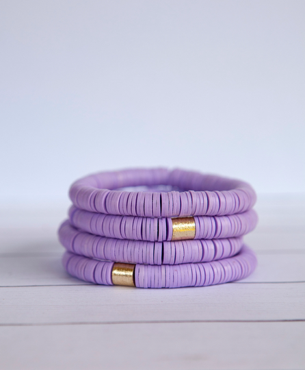 Lavender Purple Clay Disc Stretch Bracelet | 8mm 1 Polymer Stacking Summer Jewelry Vsco Girl