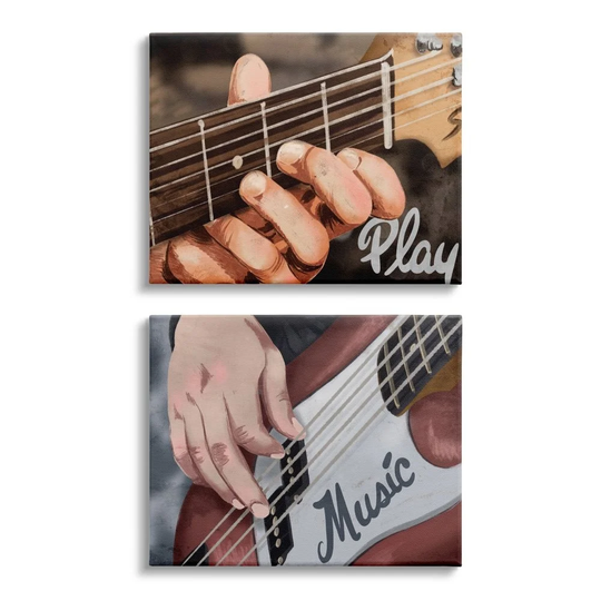Stupell Industries Play Music Phrase Guitar String Strummer Hands, 2pc Multi Piece Canvas Wall Art Set - Multi-Color