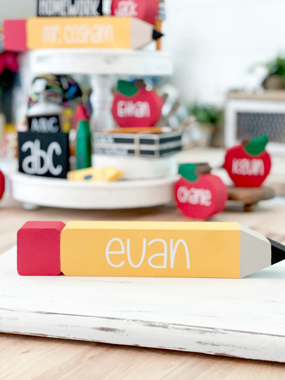 Wood Pencil, Back To School Tiered Tray Decor, Farmhouse Personalized Teacher Gift, Classroom Decor