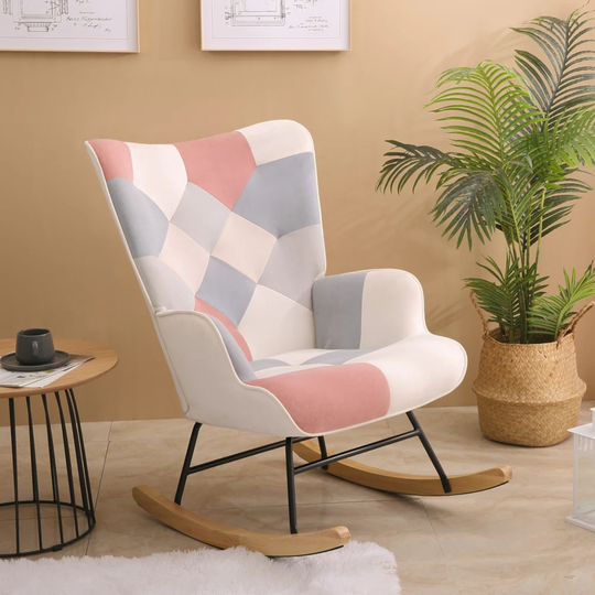 Fabric Rocker Chair with Wood Legs