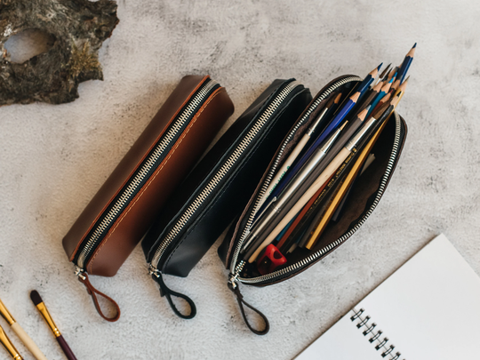 Leather Zip Pencil Pouch, Custom Toiletry Bag, Makeup Zipper Case, Paint Brush Storage, Engraved Personalized Gift, Back To School Organizer