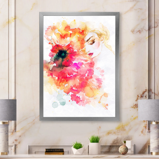 Designart 'Floral Stylish Fashionista In Vibrant Colors' Glam Framed Wall Art