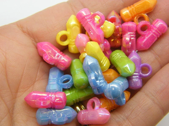 100 Pencil Charms Random Mixed Ab Acrylic P793 - Sale 50% Off
