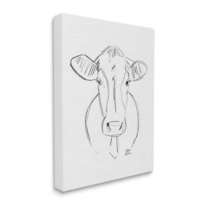 Farm Cattle Cow Pencil Sketch Drawing Portrait Jet Black Framed Floating Canvas Wall Art By Valerie Wieners an-097_ffb_16x20